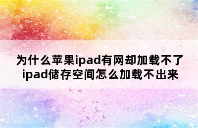 为什么苹果ipad有网却加载不了 ipad储存空间怎么加载不出来